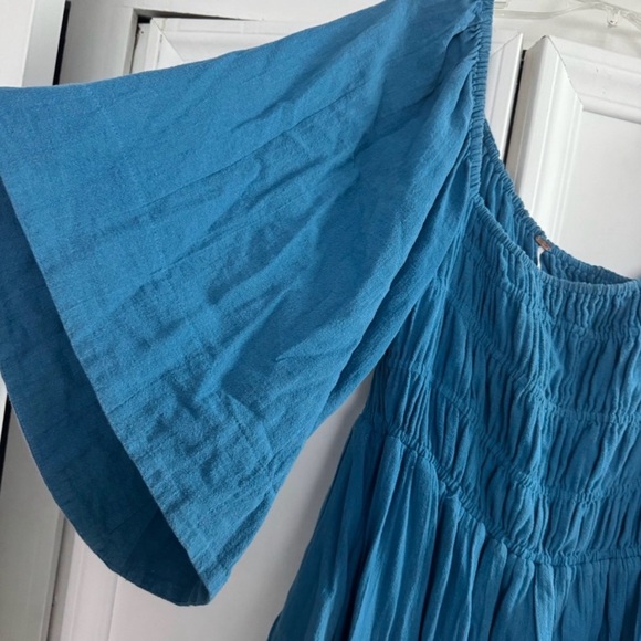 Free People Sunnier With You Mini Dress Blue Smocked Boho Cottagecore Small - Picture 4 of 7